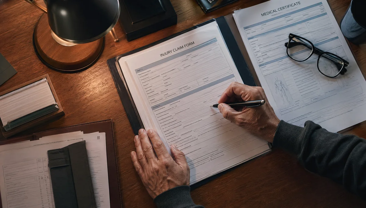 Bureau d'avocat avec balance de justice et documents juridiques