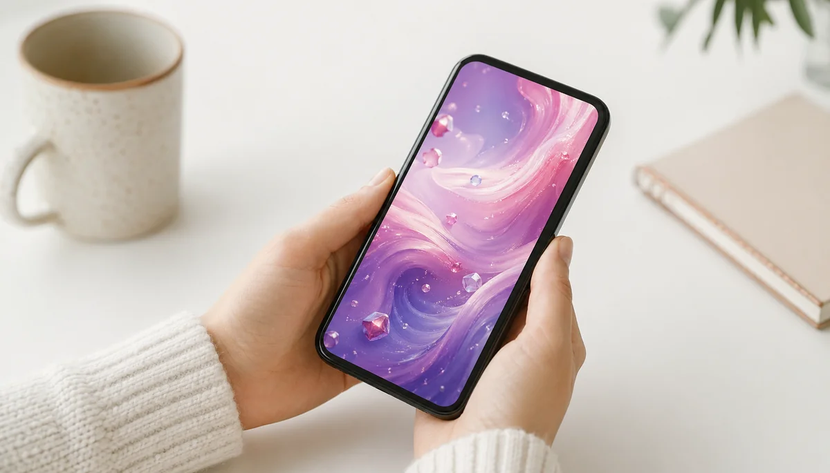 Smartphone avec interface colorée pastel anime